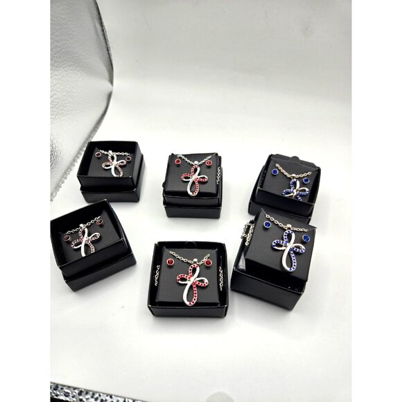 AVON 2016 Dainty BIRTHSTONE Cross Necklace & Earrings Sets NEW in box J, F, S - Picture 3 of 6